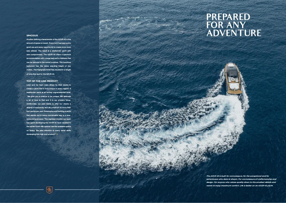 Eine Doppelseite aus der allgemeinen Bekkers Yachts Broschüre