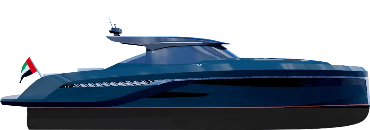 Side profile of the Bekkers Carib 64HT to scale, 18.7 m