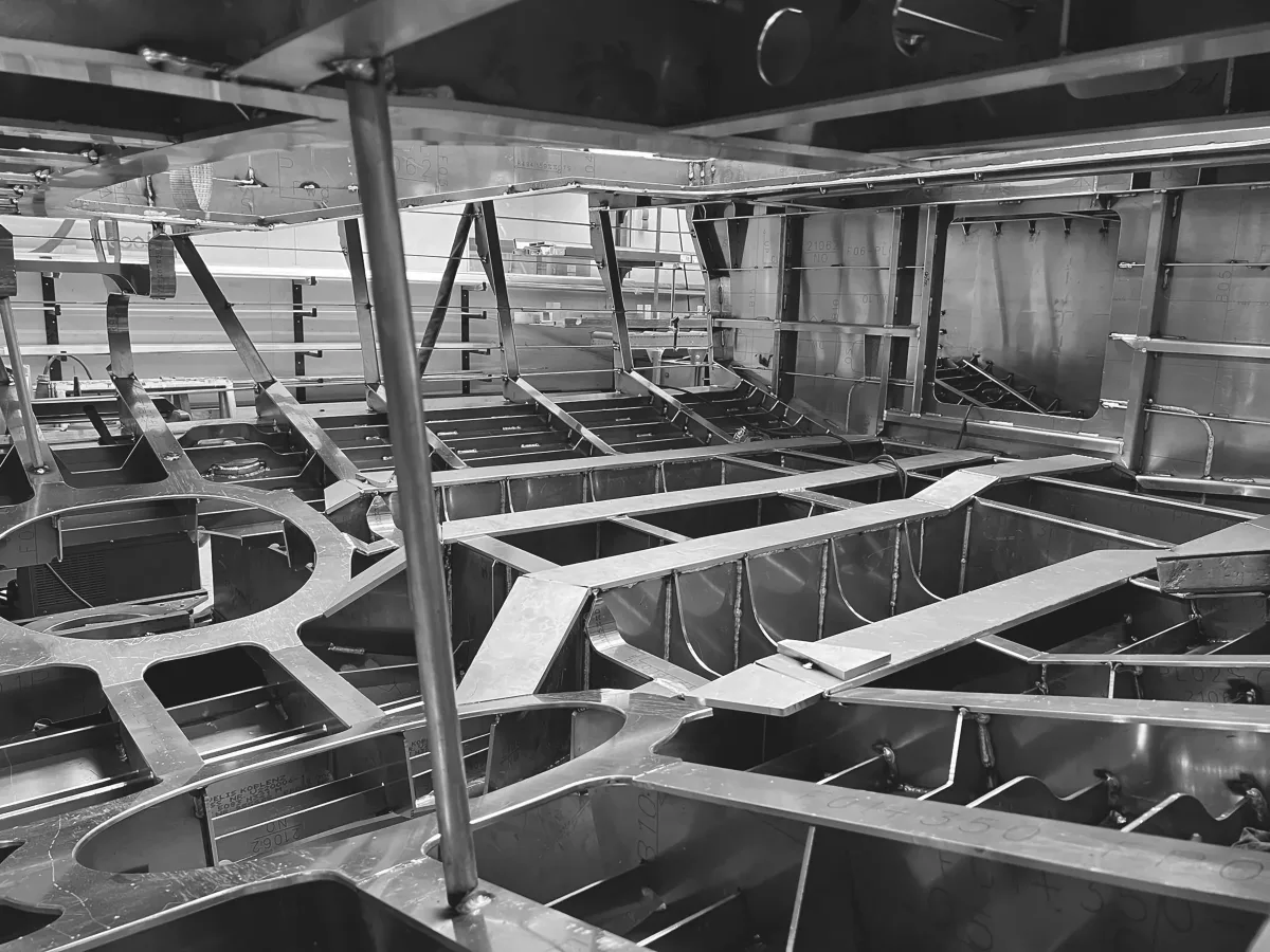 Welded aluminium structure of a Bekkers hull in the yard