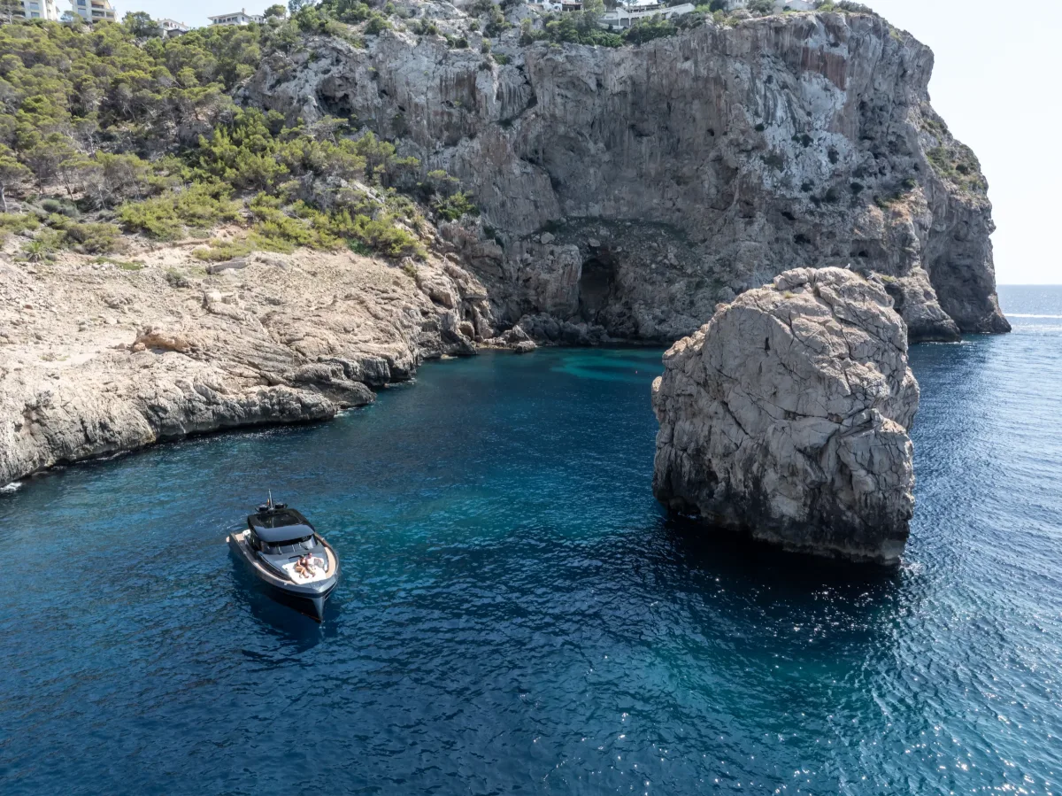 AZUR 45HT at anchor in a Mallorca cove