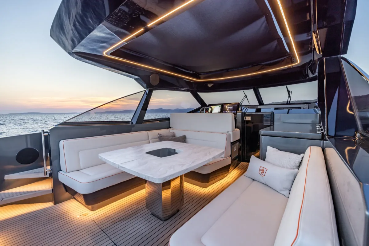 Cockpit with LED contour lighting at sunset